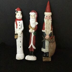 Vintage folk art Christmas figurines set of 3 with 2 Santa’s and a snow woman
